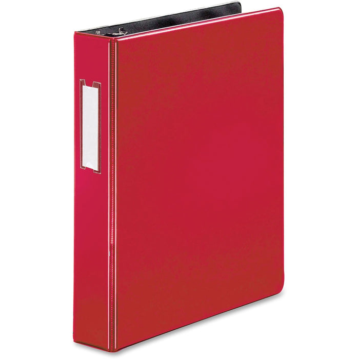 Business Source 1.5" D-Ring Binder - 1 1/2" (38.10 mm) Binder Capacity - 375 Sheet Capacity - Fastener: Slant D-Ring - Pocket: Internal - Red - Lay Flat, Label Holder - 1 Each