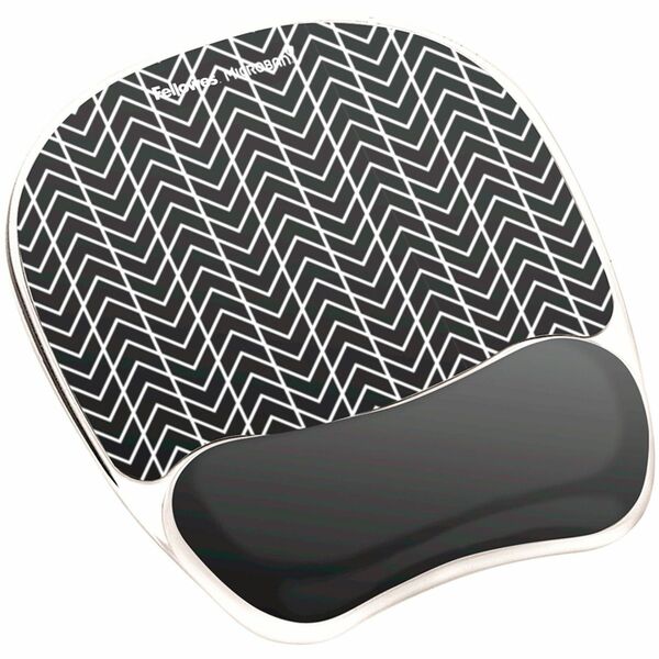Fellowes Photo Gel Mouse Pad Wrist Rest with Microban&reg; - Black Chevron - Chevron - 9.25" (234.95 mm) Height x 7.88" (200.15 mm) Width x 0.88" (22.35 mm) Depth - Black, White - Gel, Rubber - Stain Resistant, Skid Proof - 1 Each