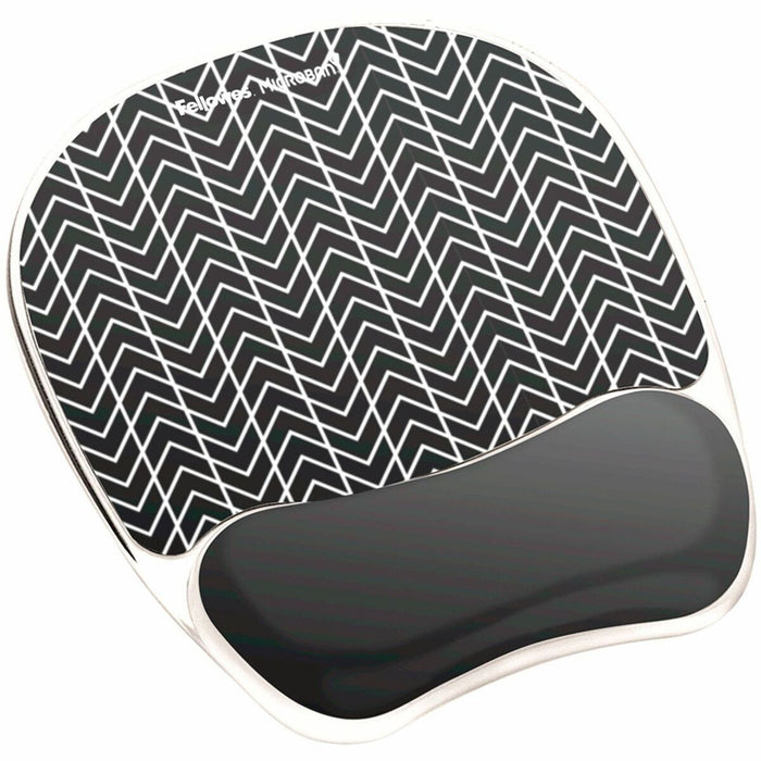 Fellowes Photo Gel Mouse Pad Wrist Rest with Microban&reg; - Black Chevron - Chevron - 9.25" (234.95 mm) Height x 7.88" (200.15 mm) Width x 0.88" (22.35 mm) Depth - Black, White - Gel, Rubber - Stain Resistant, Skid Proof - 1 Each
