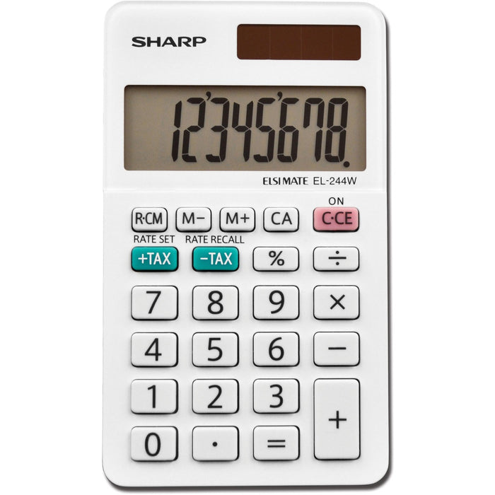 Sharp Calculators EL-244WB 8-Digit Professional Pocket Calculator - 3-Key Memory, Auto Power Off - 8 Digits - LCD - 0.3" (7.62 mm) Height x 2.4" (60.96 mm) Width x 4.1" (104.14 mm) Depth - White - 1 Each