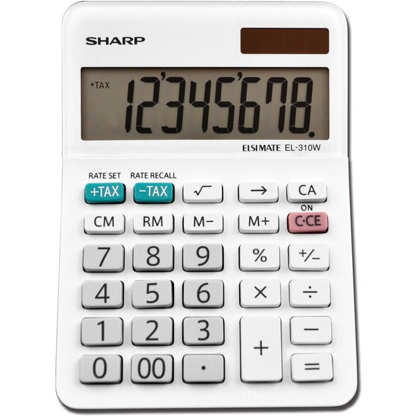 Sharp Calculators EL-310WB 8-Digit Professional Mini-Desktop Calculator - 4-Key Memory, Sign Change, Backspace Key, Auto Power Off, Double Zero - 8 Digits - LCD - 1" (25.40 mm) Height x 3.4" (86.36 mm) Width x 4.8" (121.92 mm) Depth - White - Desktop - 1
