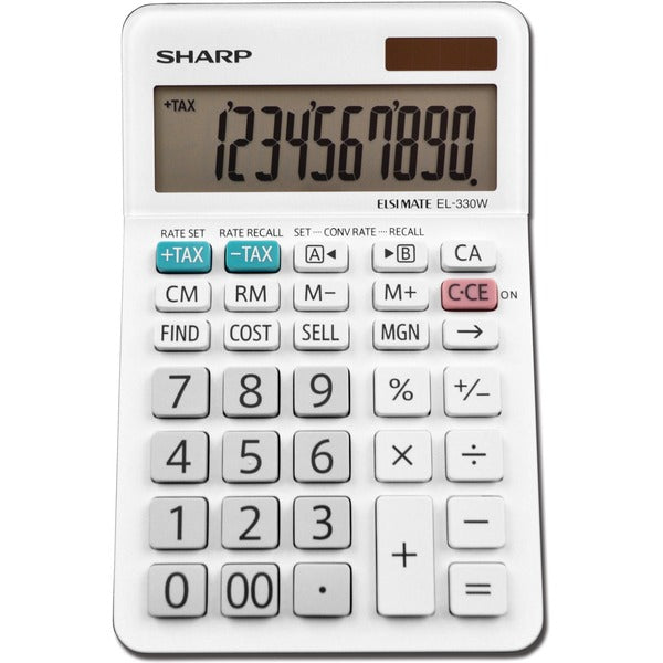 Sharp Calculators EL-330WB 10-Digit Professional Desktop Calculator - 4-Key Memory, Sign Change, Backspace Key, Auto Power Off, Double Zero - 10 Digits - LCD - 1.1" (27.94 mm) Height x 3.8" (96.52 mm) Width x 5.9" (149.86 mm) Depth - White - Desktop - 1 E