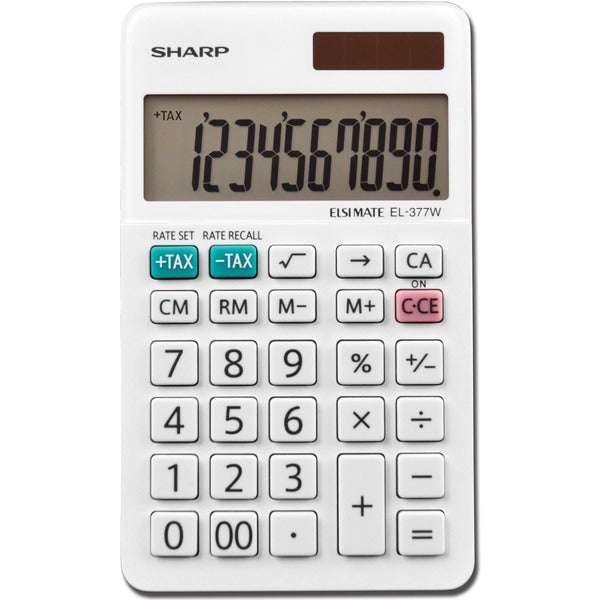 Sharp Calculators EL-377WB 10-Digit Professional Handheld Calculator - Sign Change, Auto Power Off - 10 Digits - LCD - 0.3" (7.62 mm) Height x 2.8" (71.12 mm) Width x 4.8" (121.92 mm) Depth - White - Handheld - 1 Each