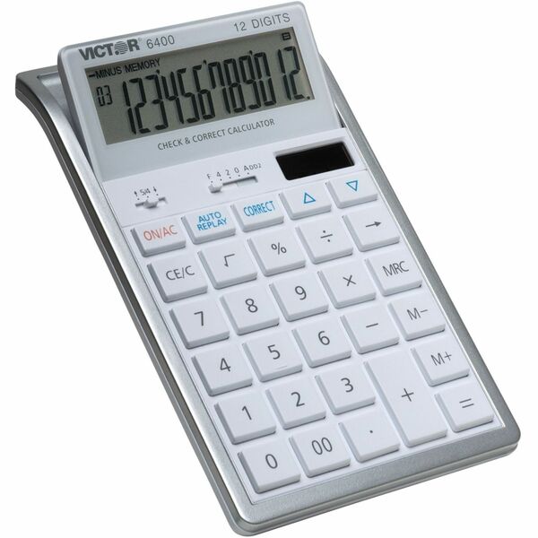 Victor 12-Digit Check and Correct Desk Calculator - Large Display, Tilt Display, 3-Key Memory, Automatic Power Down, Dual Power, Battery Backup, Independent Memory - 12 Digits - LCD - Battery/Solar Powered - 2" (50.80 mm) Height x 4.3" (109.22 mm) Width x