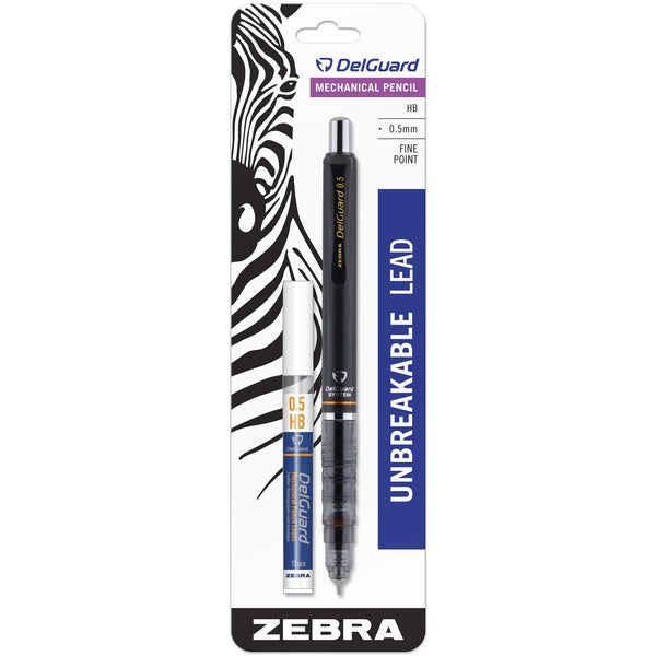 Zebra DelGuard Mechanical Pencil - 0.5 mm (0.02") Lead - 2HB - Refillable - Black Barrel - 1 Each