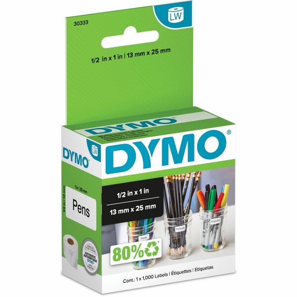 Dymo LW Multi-Purpose Labels 1/2" x 1" - 1/2" (12.70 mm) Width x 1" (25.40 mm) Length - Rectangle - Thermal Transfer - White - Paper - 1000 / Roll - 1 / Box