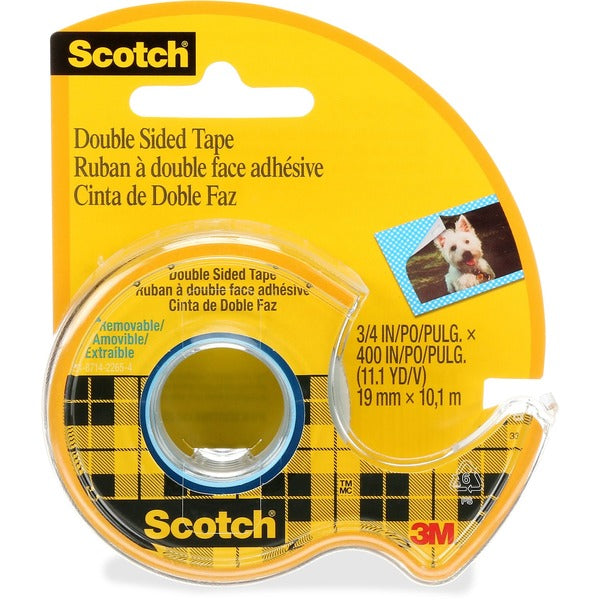 3M Double-sided Tape - 11.1 yd (10.2 m) Length x 0.75" (19 mm) Width - 1" (25.40 mm) Core - Dispenser Included - Handheld Dispenser - 1 Each