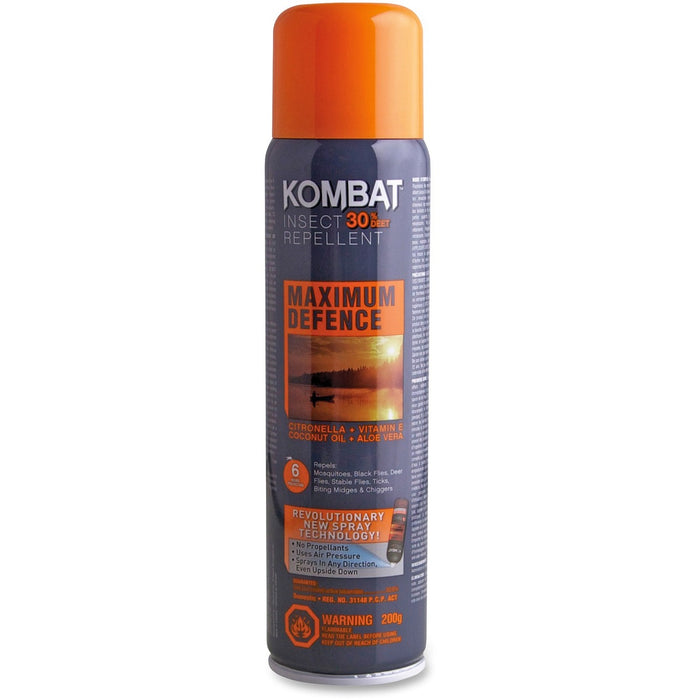 Kombat Max Defence Insect Repellent 30% DEET - 200 g - Spray - Kills Mosquitoes, Black Flies, Midges, Deer Flies, Ticks - 7.05 oz (200 g) - 1 Each