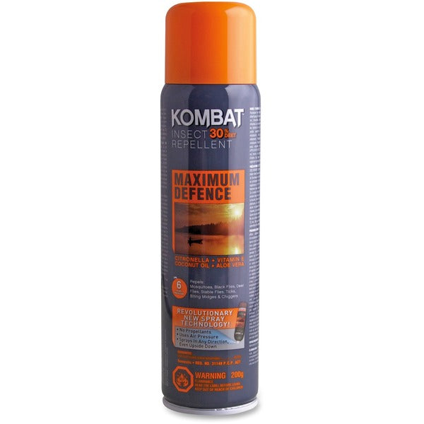Kombat Max Defence Insect Repellent 30% DEET - 200 g - Spray - Kills Mosquitoes, Black Flies, Midges, Deer Flies, Ticks - 7.05 oz (200 g) - 1 Each