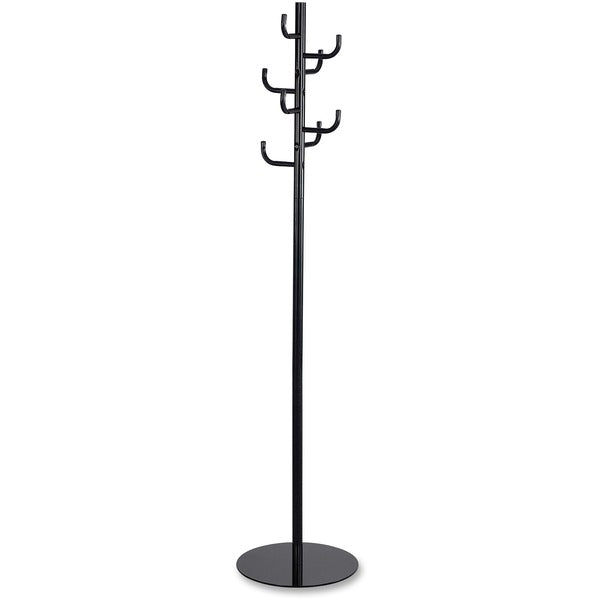 Safco Hook Head Coat Rack - 8 Hooks - 67" (1701.80 mm) Height - for Coat, Jacket, Purse, Hat, Garment - Tubular Steel - Black - Powder Coated - 1 Each
