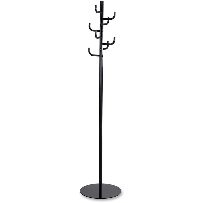 Safco Hook Head Coat Rack - 8 Hooks - 67" (1701.80 mm) Height - for Coat, Jacket, Purse, Hat, Garment - Tubular Steel - Black - Powder Coated - 1 Each