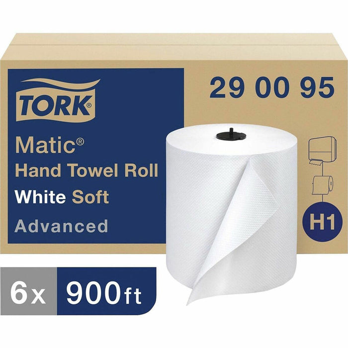 Tork Matic Hand Towel Roll White H1 - Tork Matic Soft Hand Towel Roll, White, Advanced, H1, Long-Lasting, High Absorbency, High Capacity, 1-Ply, 6 Rolls x 900 ft - 290095