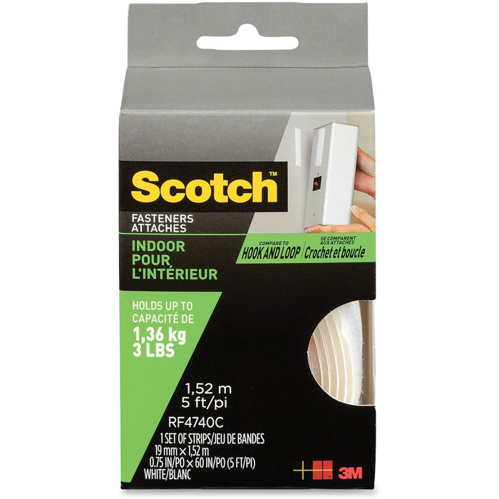 Scotch Indoor Hook/Loop Fasteners - 5 ft (1.5 m) Length x 0.75" (19 mm) Width - White - 1 / Pack