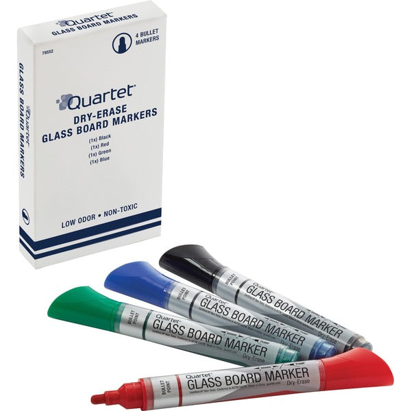 Quartet Premium Dry-Erase Markers for Glass Boards - Bullet Marker Point - Black, Blue, Red, Green Ink - 4 / Pack