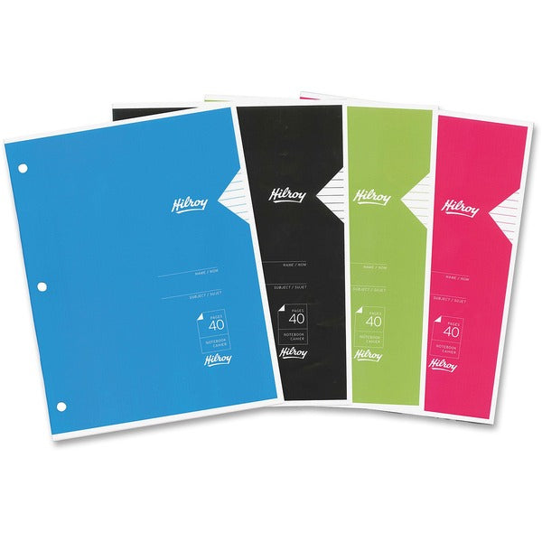 Hilroy Project Book - 40 Sheets - Wide Ruled Front Ruling - 3 Hole(s) - 20 lb (9071.85 g) Basis Weight - 8 3/8" (212.73 mm) x 10 7/8" (276.23 mm) Sheet Size - Assorted Card Stock Cover - Heavy Duty Cover, Punched, Label - 1 Each