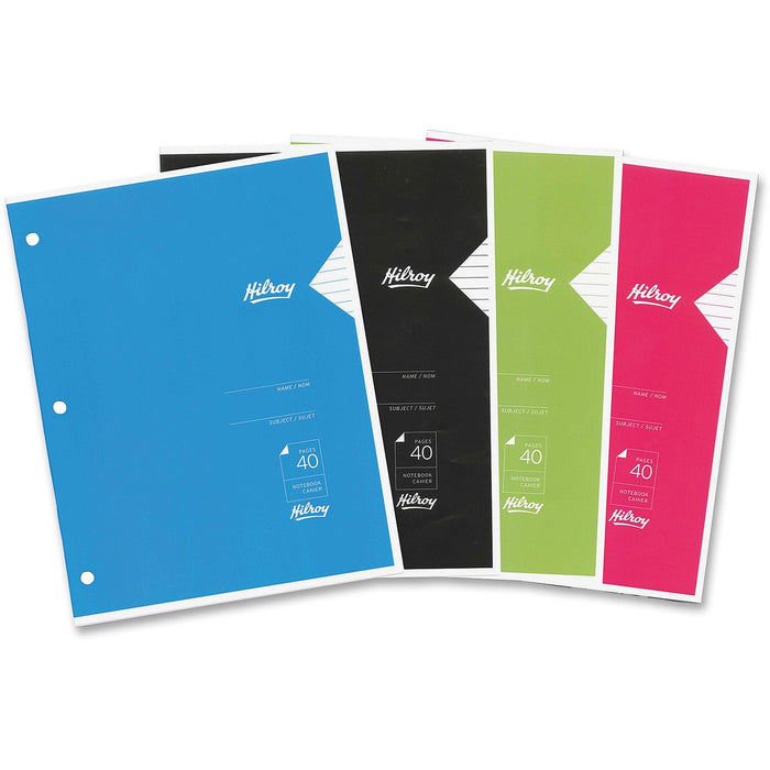 Hilroy Project Book - 40 Sheets - Wide Ruled Front Ruling - 3 Hole(s) - 20 lb (9071.85 g) Basis Weight - 8 3/8" (21.27 cm) x 10 7/8" (27.62 cm) Sheet Size - Assorted Card Stock Cover - Heavy Duty Cover, Punched, Label - 1 Each
