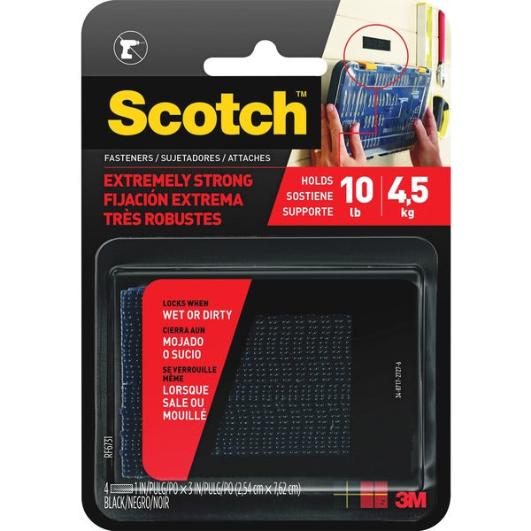 Scotch Extremely Strong Fasteners - 3" (76.2 mm) Length x 1" (25.4 mm) Width - Black - 1 / Pack
