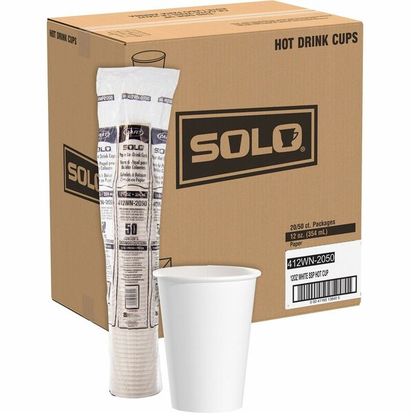 Solo 12 oz Disposable Hot Cups - 354.88 mL - White - Paper - Hot Drink, Coffee, Tea, Cocoa - 50/Bag - 20 / Carton