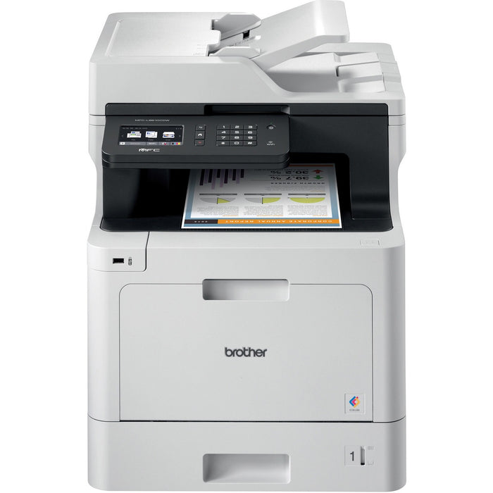 Brother MFC-L8610CDW Wireless Laser Multifunction Printer - Color - Copier/Fax/Printer/Scanner - 33 ppm Mono/33 ppm Color Print - 2400 x 600 dpi class - Automatic Duplex Print - Up to 40000 Pages Monthly - 300 sheets Input - Color Scanner - 1200 dpi Optic