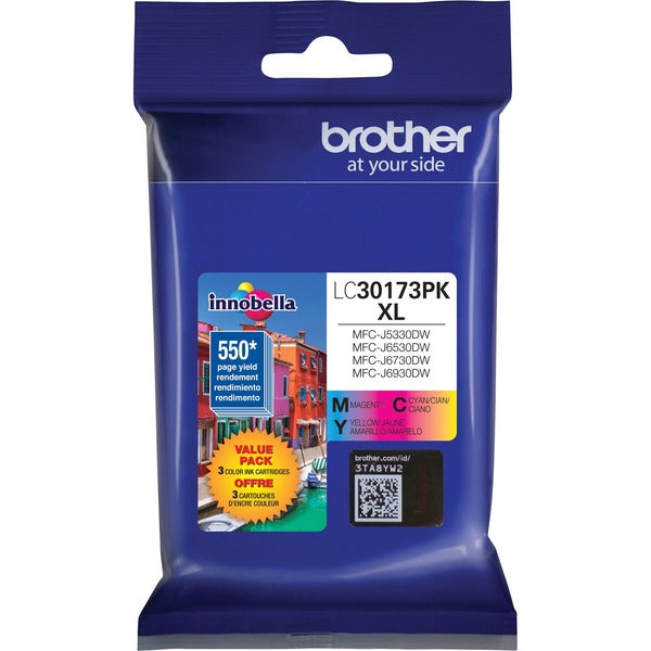 Brother Innobella LC30173PKS Original High Yield Inkjet Ink Cartridge - Value Pack - Cyan, Magenta, Yellow - 3 / Pack - 550 Pages Yellow, 550 Pages Magenta, 550 Pages Cyan