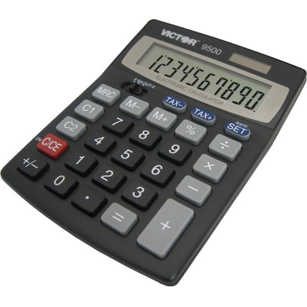 Victor 10 Digit Tax and Currency Conversion Desktop Calculator - Extra Large Display, Angled Display, 3-Key Memory, Independent Memory, Automatic Power Down, Dual Power, Battery Backup, Plastic Key - Battery/Solar Powered - LR1131 - 0.9" x 4" x 5.3" - Bla