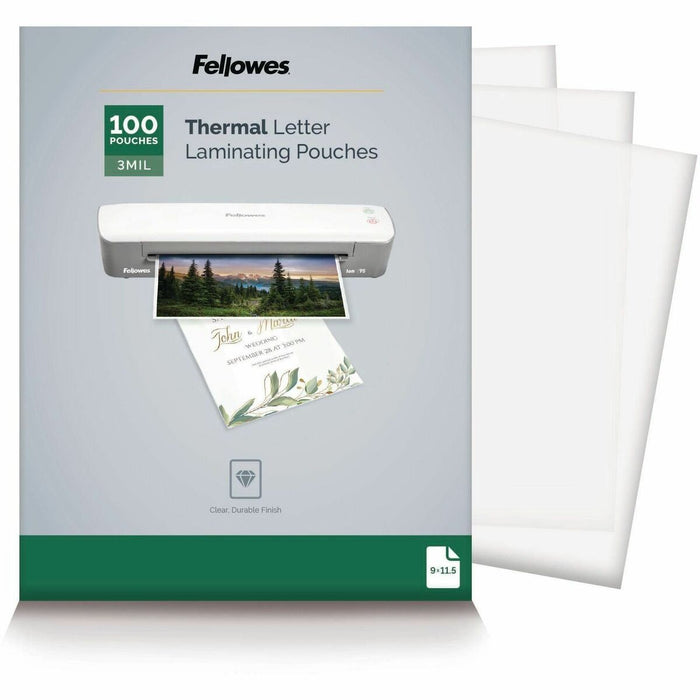 Fellowes Letter-Size Thermal Laminating Pouches - Sheet Size Supported: Letter 8.50" (215.90 mm) Width x 11" (279.40 mm) Length - Laminating Pouch/Sheet Size: 9" (228.60 mm) Width x 11.50" (292.10 mm) Length x 3 mil (0.08 mm) Thickness - Glossy - for Docu