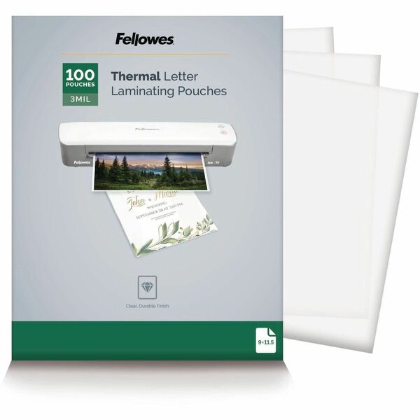 Fellowes Letter-Size Thermal Laminating Pouches - Sheet Size Supported: Letter 8.50" (215.90 mm) Width x 11" (279.40 mm) Length - Laminating Pouch/Sheet Size: 9" (228.60 mm) Width x 11.50" (292.10 mm) Length x 3 mil (0.08 mm) Thickness - Glossy - for Docu