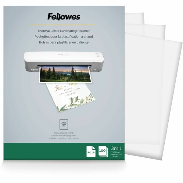 Fellowes Letter-Size Thermal Laminating Pouches - Sheet Size Supported: Letter 8.50" (215.90 mm) Width x 11" (279.40 mm) Length - Laminating Pouch/Sheet Size: 9" (228.60 mm) Width x 11.50" (292.10 mm) Length x 3 mil (0.08 mm) Thickness - Glossy - for Docu