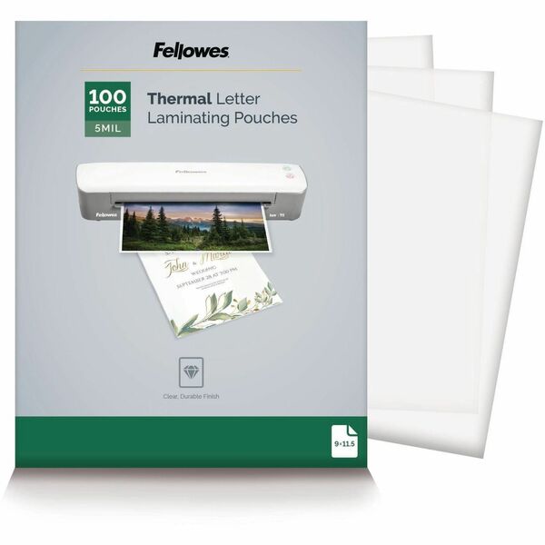 Fellowes Letter-Size Thermal Laminating Pouches - Sheet Size Supported: Letter 8.50" (215.90 mm) Width x 11" (279.40 mm) Length - Laminating Pouch/Sheet Size: 9" (228.60 mm) Width x 5 mil (0.13 mm) Thickness - Glossy - for Document - Durable, Photo-safe,