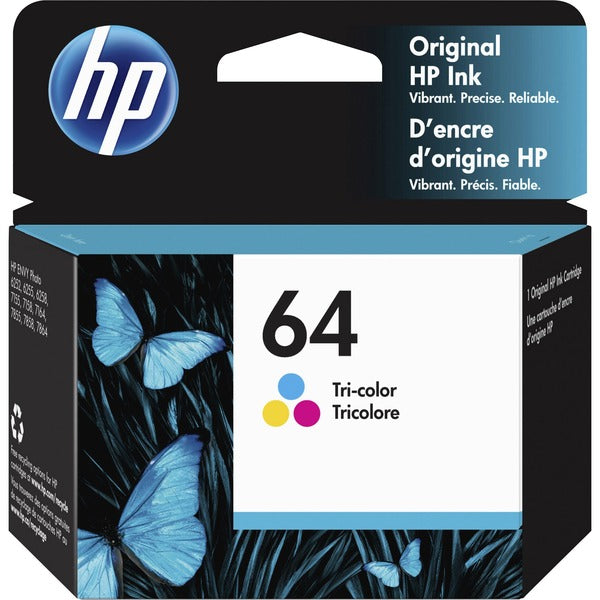 HP 64 Original Inkjet Ink Cartridge - Tri-color - 1 Each - 165 Pages