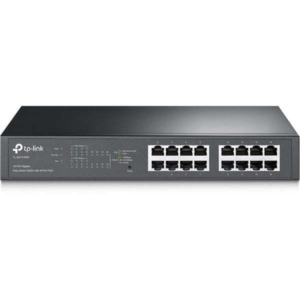 TP-Link 16-Port Gigabit Easy Smart PoE Switch with 8-Port PoE+ - 16 Ports - Manageable - Gigabit Ethernet - 10/100/1000Base-T - 2 Layer Supported - 14.70 W Power Consumption - 110 W PoE Budget - Twisted Pair - PoE Ports - 1U - Rack-mountable, Desktop - 3