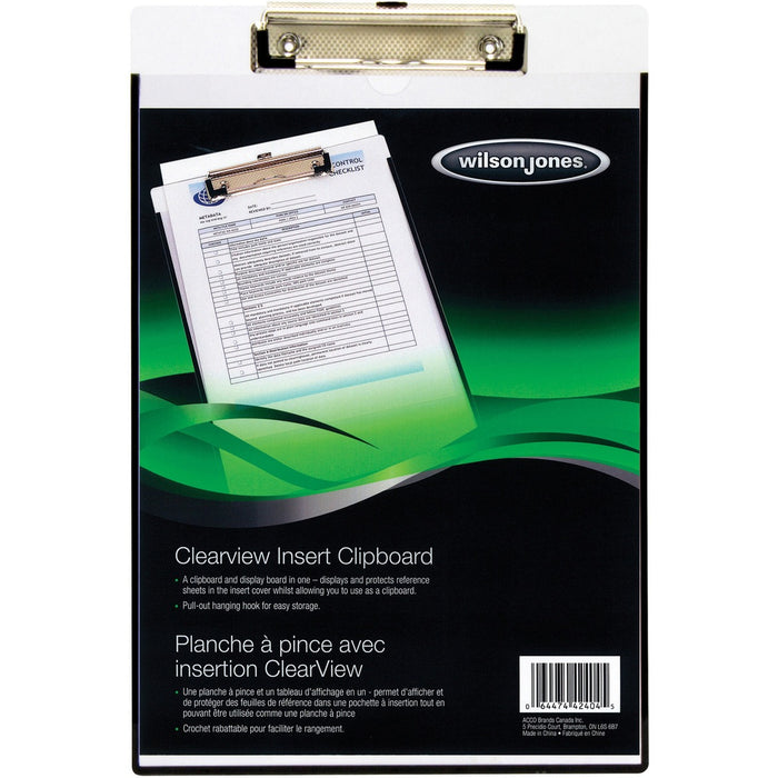 Wilson Jones Clearview Insert Clipboard - Top Opening - 8 1/2" (215.90 mm) x 11" (279.40 mm) Sheet Size - Clear - 1 Each