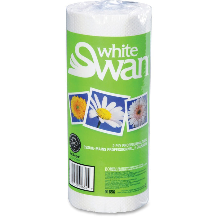 White Swan Paper Towels - 2 Ply - 10.90" x 8.60" - 80 Sheets/Roll - White - Paper - Embossed, Individually Wrapped, Soft, Perforated, Light Duty - For Multipurpose