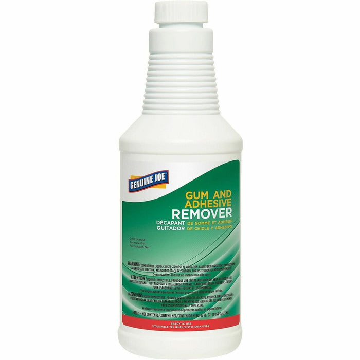 Genuine Joe Gum and Adhesive Remover - For Carpet - Ready-To-Use - Gel, Liquid - 473.18 mL - Recommended For: Stain Remover, Adhesive Remover, Gum Remover, Solvent Remover - Residue-free - White - 1 Each