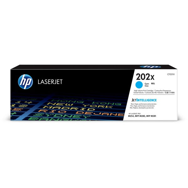 HP 202X (CF501X) Original High Yield Laser Toner Cartridge - Cyan - 1 Each - 2500 Pages