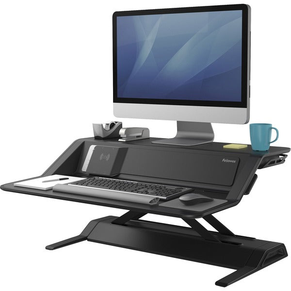 Fellowes Lotus DX Sit-Stand Workstation - 35 lb (15875.73 g) Load Capacity - 5.50" (139.70 mm) Height x 32.75" (831.85 mm) Width x 24.25" (615.95 mm) Depth - Black - Antimicrobial