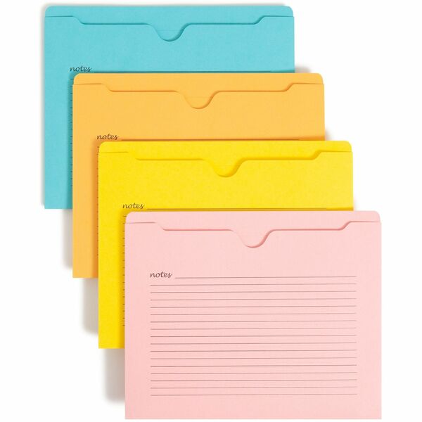 Smead Straight Tab Cut Letter Recycled File Jacket - 8 1/2" (215.90 mm) x 11" (279.40 mm) - 2 Plys - Aqua, Goldenrod, Pink, Yellow - Preprinted - 10% Recycled - 12 / Pack