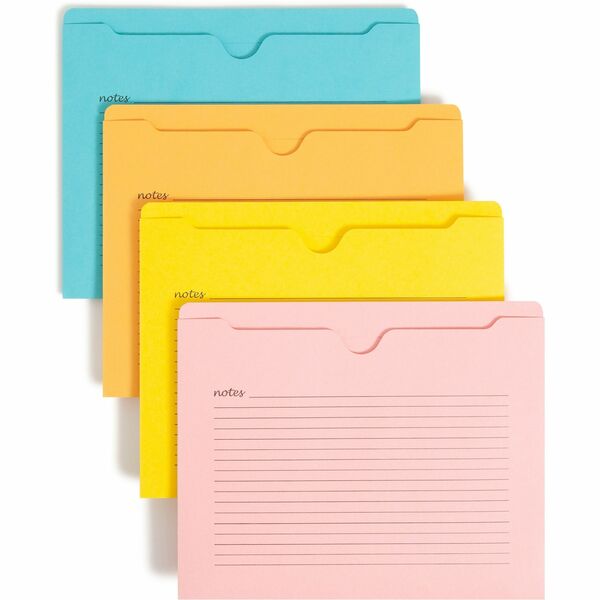 Smead Straight Tab Cut Letter Recycled File Jacket - 8 1/2" x 11" - Aqua, Goldenrod, Pink, Yellow - 10% Recycled - 12 / Pack