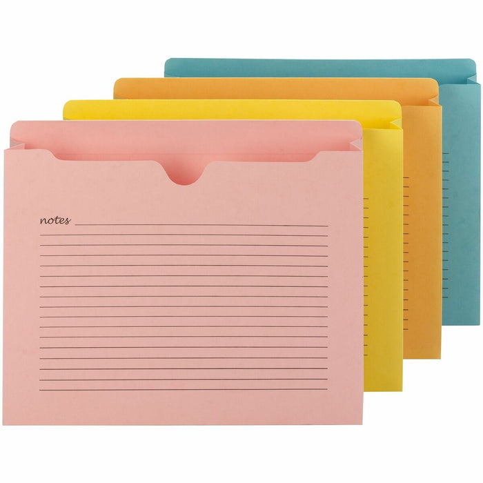 Smead Straight Tab Cut Letter Yes File Jacket - 8 1/2" (215.90 mm) x 11" (279.40 mm) - 2" (50.80 mm) Expansion - 2 Plys - Aqua, Goldenrod, Pink, Yellow - Preprinted, Closed Sides, Reinforced Tab, Closed Sides, Durable - 10% Recycled - 12 / Pack