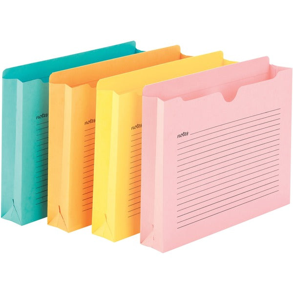 Smead Straight Tab Cut Letter Recycled File Jacket - 8 1/2" (215.90 mm) x 11" (279.40 mm) - 2" (50.80 mm) Expansion - Aqua, Goldenrod, Pink, Yellow - 10% Recycled - 12 / Pack