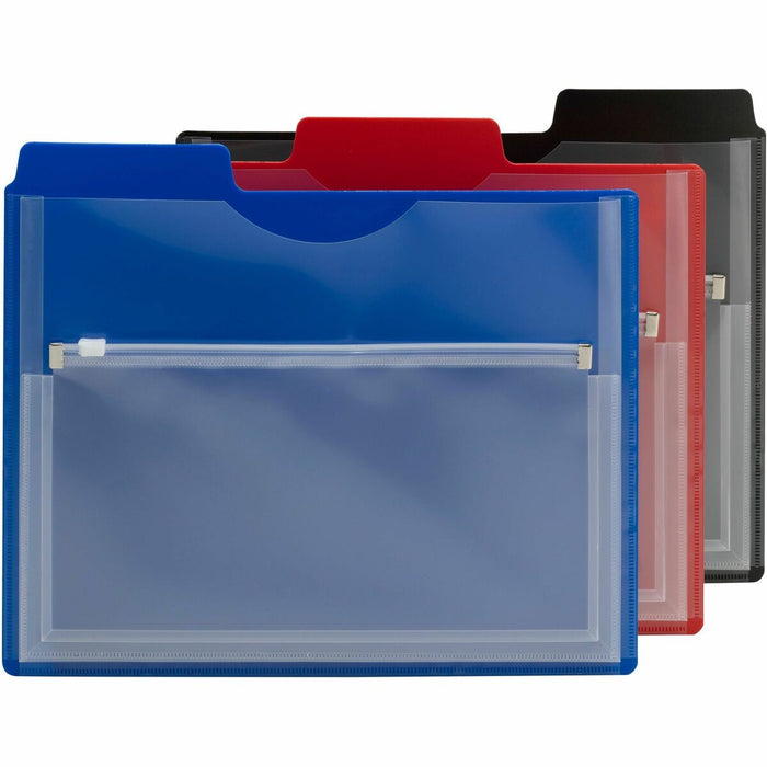 Smead 1/3 Tab Cut Letter No Organizer Folder - 8 1/2" (215.90 mm) x 11" (279.40 mm) - 1/2" (12.70 mm) Expansion - 1 Pocket - Blue, Red, Black - Water Proof, Durable, Tear Resistant, Moisture Resistant, Spill Resistant, Closed Sides, Acid-free - 3 / Pack