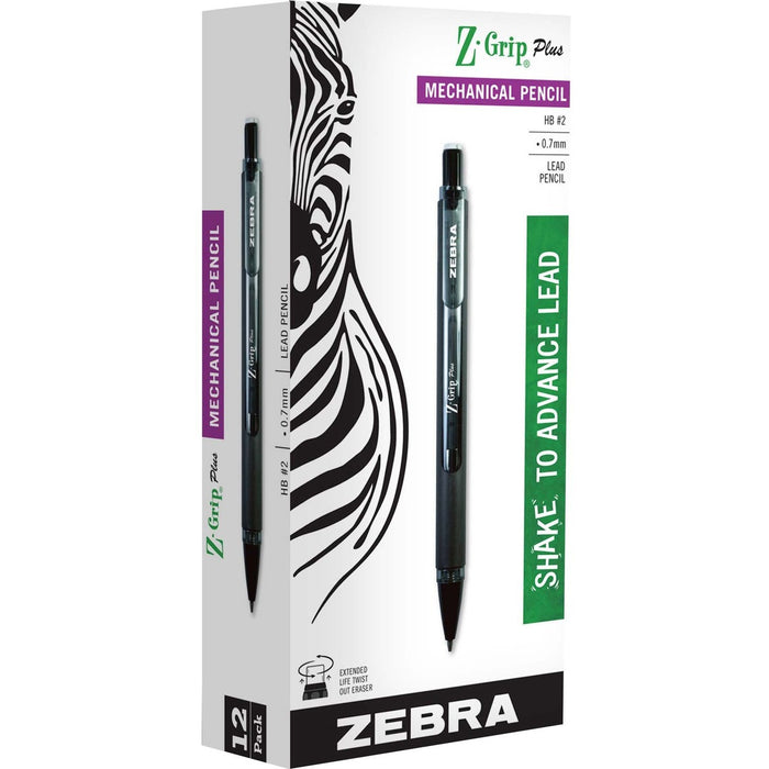Zebra Z-Grip Plus Mechanical Pencil - 0.7 mm (0.03") Black Lead - Refillable - 1 Dozen