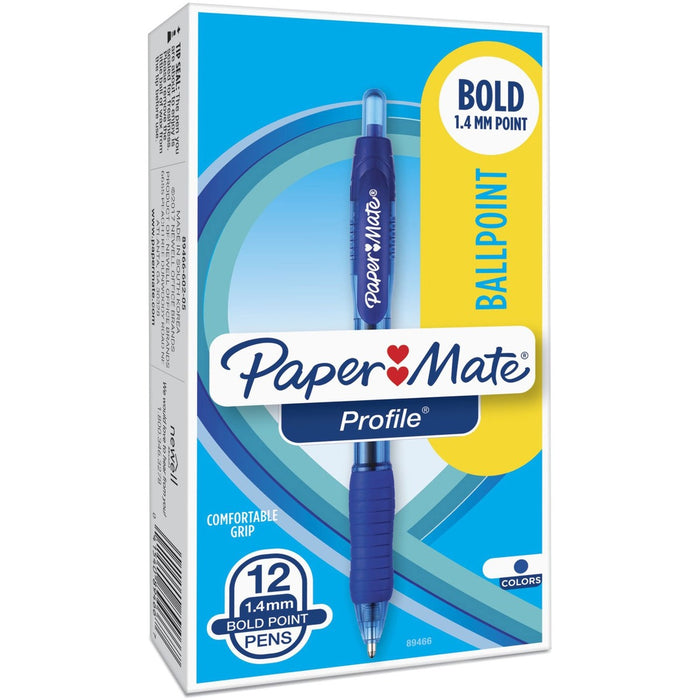 Paper Mate Retractable Ballpoint Pens - Refillable - Retractable - Blue Ink - Blue Barrel - 12 / Box