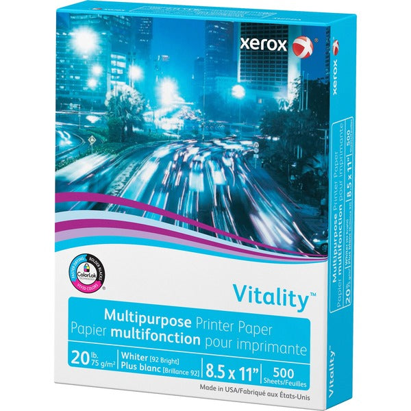 Xerox High-Speed Copy Paper - 92 Brightness - Letter - 8 1/2" (215.90 mm) x 11" (279.40 mm) - 20 lb (9071.85 g) Basis Weight - Smooth - ColorLok Technology, Jam-free - White - 10 / Box