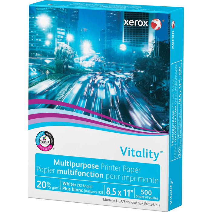 Xerox High-Speed Copy Paper - 92 Brightness - Letter - 8 1/2" (215.90 mm) x 11" (279.40 mm) - 20 lb (9071.85 g) Basis Weight - Smooth - ColorLok Technology, Jam-free - White - 10 / Box