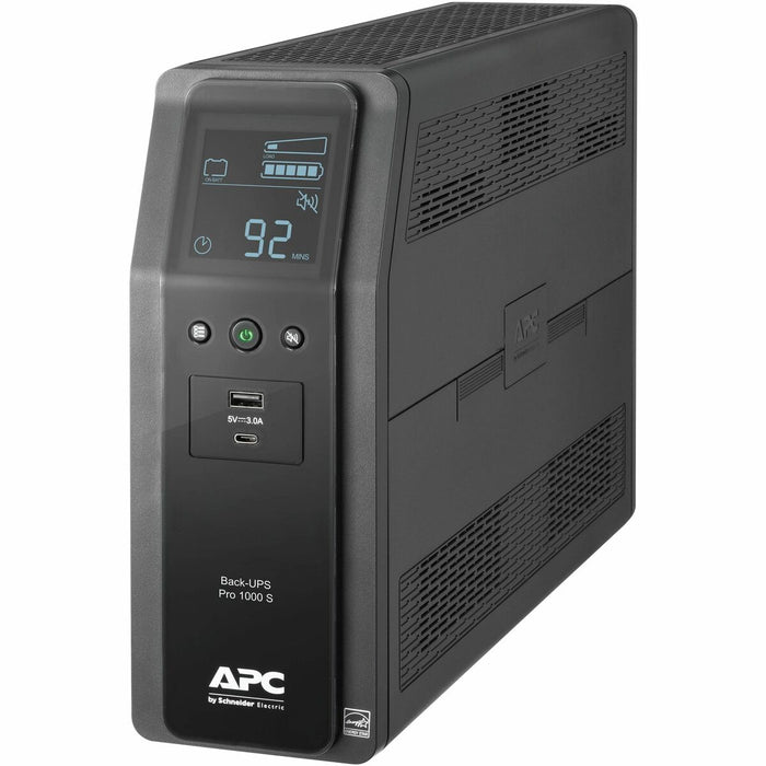 APC Back-UPS Pro, 1000VA/600W, Tower, 120V, 10x NEMA 5-15R outlets, Sine Wave, AVR, USB Type A + C ports, LCD, User Replaceable Battery - Tower - 16 Hour Recharge - 3.70 Minute Stand-by - 120 V Input - 120 V AC Output - Single Phase - Sine Wave - 4 x NEMA