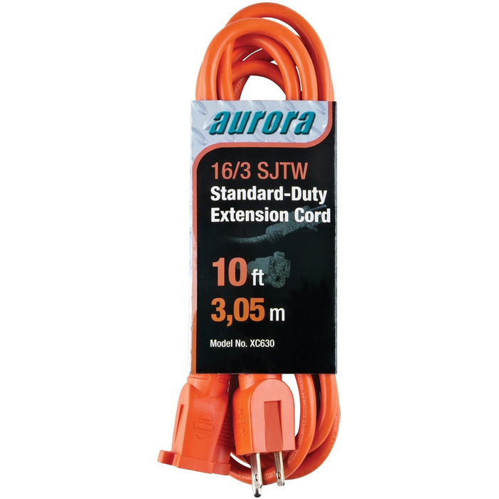 Aurora Tools Indoor/Outdoor Standard-Duty Extension Cord - 125 V AC / 13 A - Orange - 10 ft (3.05 m) Cord Length - 1 Each