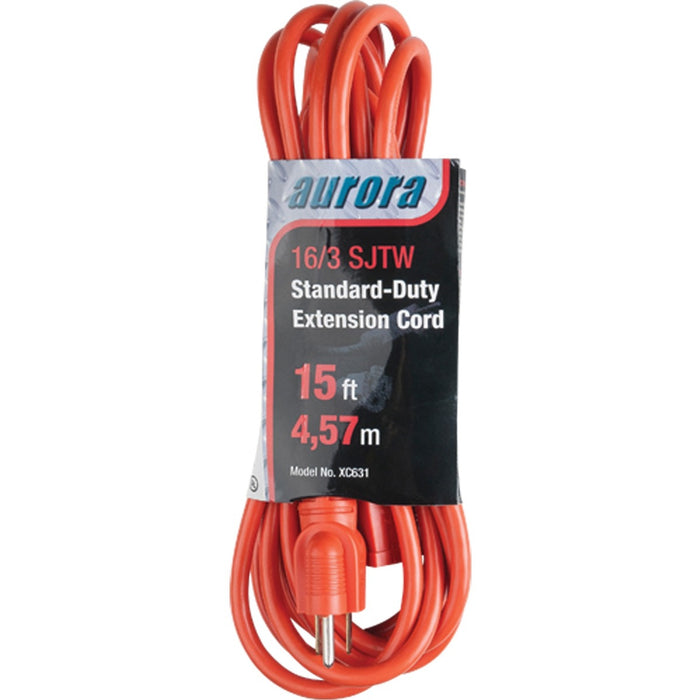 Aurora Tools Indoor/Outdoor Standard-Duty Extension Cord - 125 V AC / 13 A - Orange - 15 ft (4.57 m) Cord Length - 1 Each