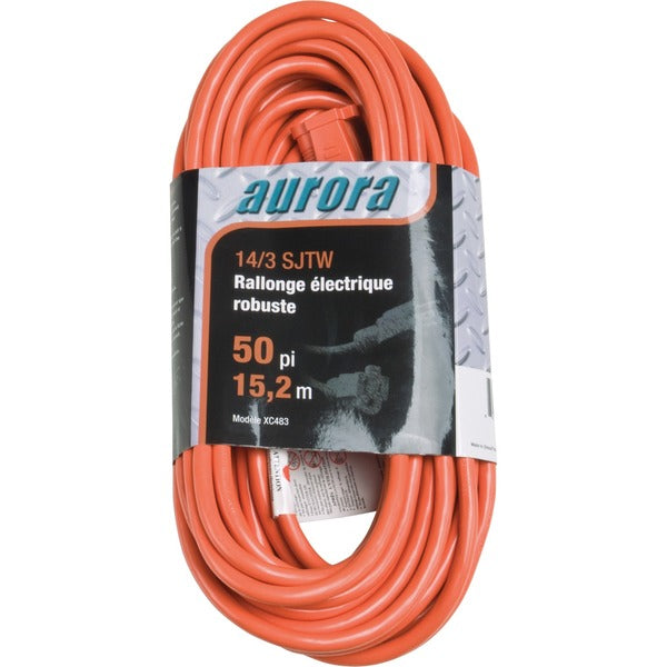 Aurora Tools Outdoor Vinyl Extension Cord - 14/3 Gauge - 300 V AC / 15 A - Orange - 50 ft (15.24 m) Cord Length - Moisture Resistant - 1 Each