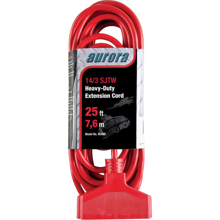 Aurora Tools Outdoor Vinyl Triple Tap Extension Cord Heavy-Duty - 300 V AC / 15 A - Red - 25 ft (7.62 m) Cord Length - 1 Each